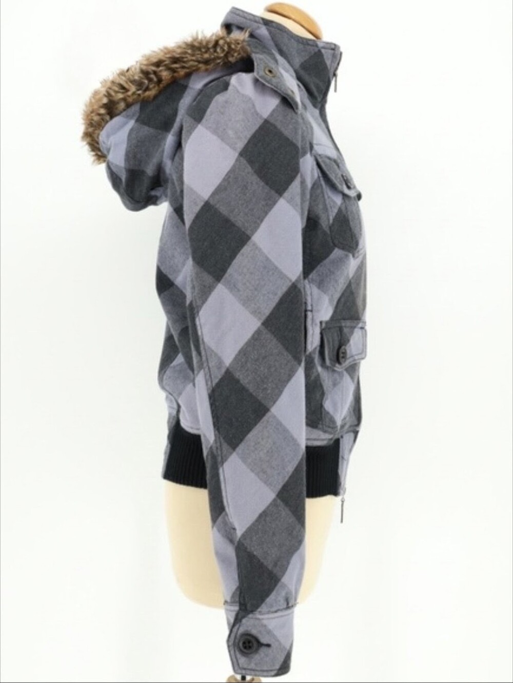 Roxy Gray Checkered Bomber Jacket Size Medium - Picture 2 of 11